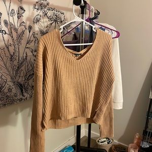 XXL Tan Wild Fable cropped v-neck ribbed sweater